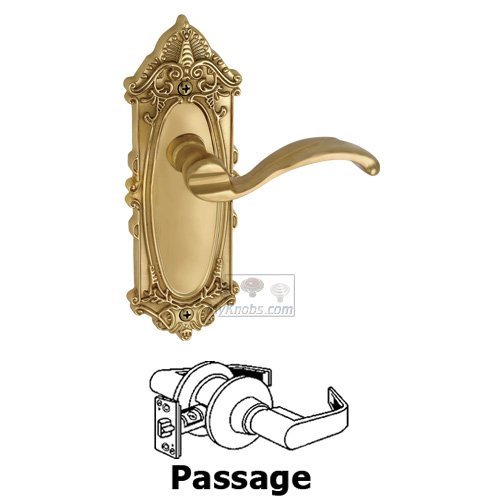 Passage Lever - Grande Victorian Plate with Portofino Door Lever in Polished Brass