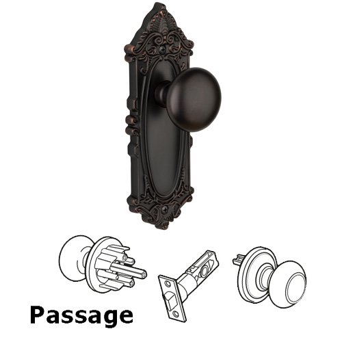 Passage Knob - Grande Victorian Plate with Fifth Avenue Door Knob in Timeless Bronze