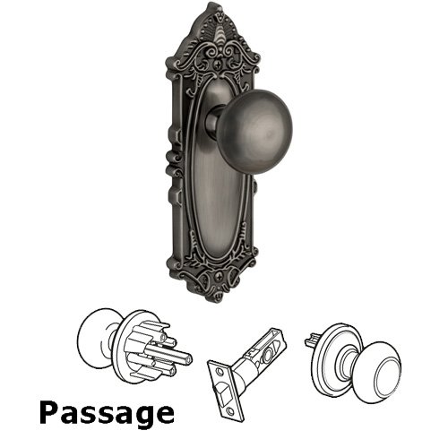 Passage Knob - Grande Victorian Plate with Fifth Avenue Door Knob in Antique Pewter