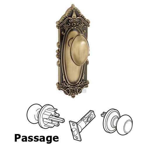 Passage Knob - Grande Victorian Plate with Eden Prairie Door Knob in Vintage Brass