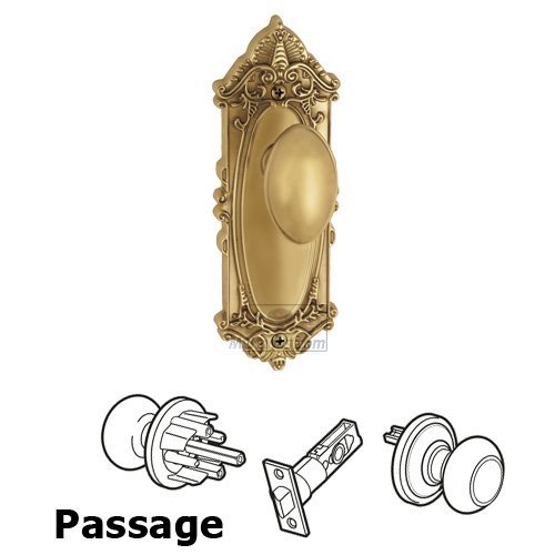 Passage Knob - Grande Victorian Plate with Eden Prairie Door Knob in Polished Brass