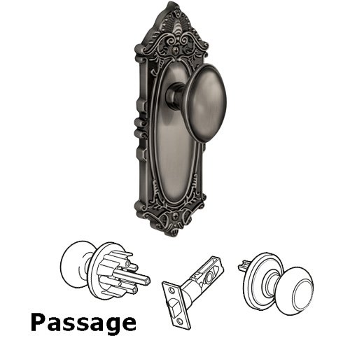Passage Knob - Grande Victorian Plate with Eden Prairie Door Knob in Antique Pewter
