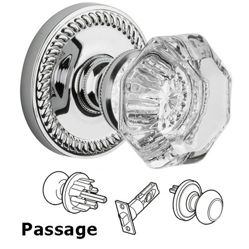 Passage Knob - Newport Rosette with Chambord Crystal Door Knob in Bright Chrome