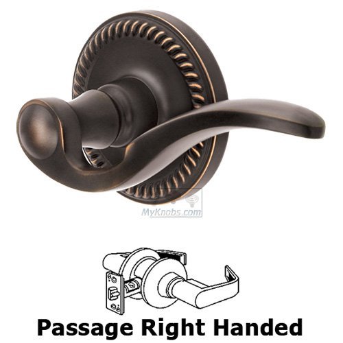 Right Handed Passage Lever - Newport Rosette with Bellagio Door Lever in Timeless Bronze