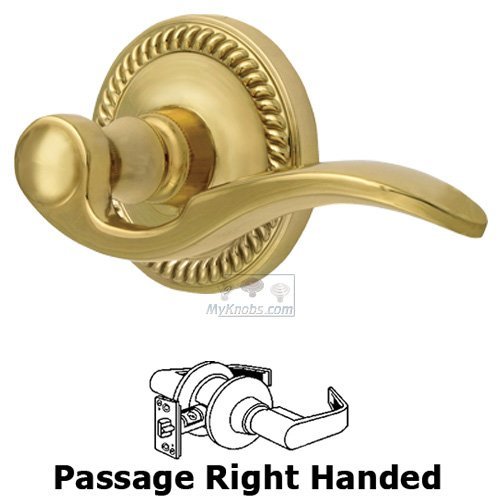 Right Handed Passage Lever - Newport Rosette with Bellagio Door Lever in Polished Brass