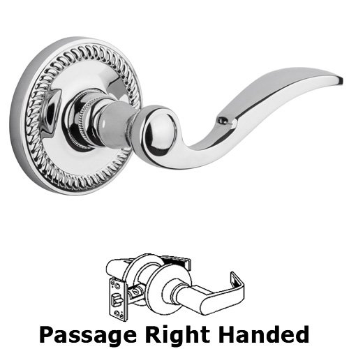 Passage Right Handed Lever - Newport Rosette with Bellagio Door Lever in Bright Chrome