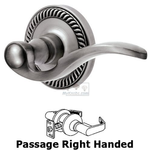 Right Handed Passage Lever - Newport Rosette with Bellagio Door Lever in Antique Pewter