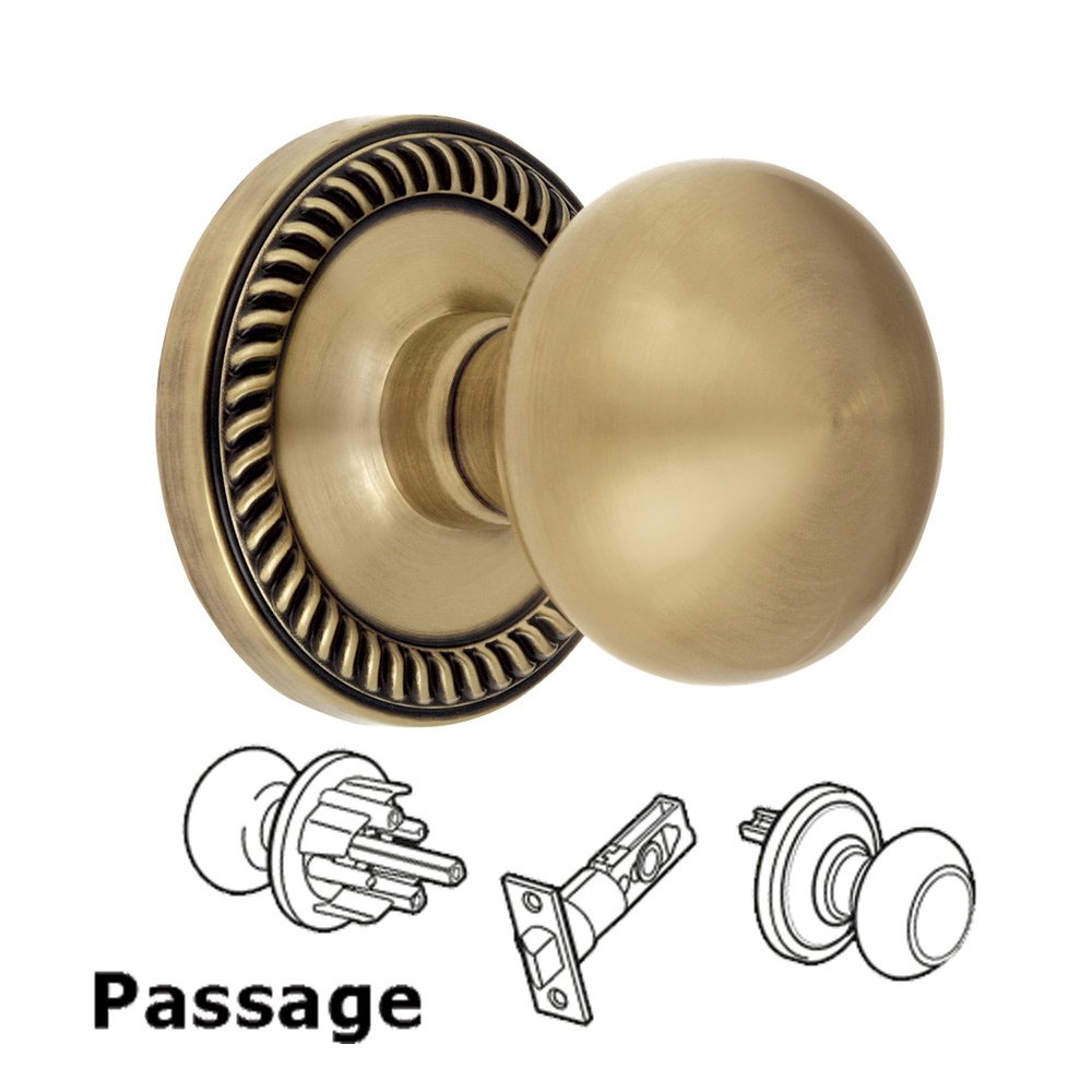 Passage Knob - Newport Rosette with Fifth Avenue Door Knob in Vintage Brass