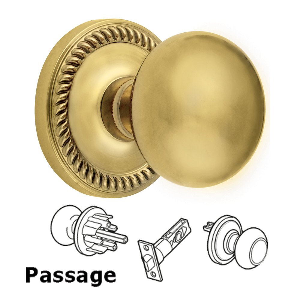 Passage Knob - Newport Rosette with Fifth Avenue Door Knob in Polished Brass