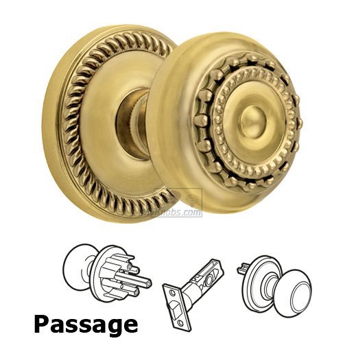 Passage Knob - Newport Rosette with Parthenon Door Knob in Polished Brass