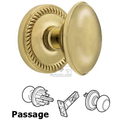 Passage Knob - Newport Rosette with Eden Prairie Door Knob in Polished Brass