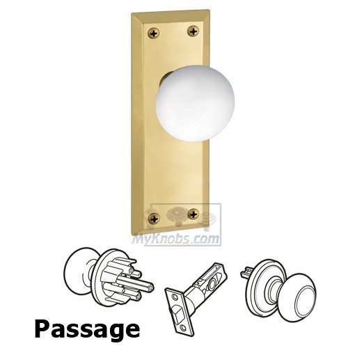 Passage Knob - Fifth Avenue Plate with Hyde Park Door Knob in Polished Brass