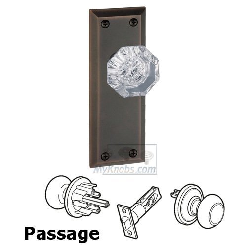 Passage Knob - Fifth Avenue Plate with Chambord Crystal Door Knob in Timeless Bronze