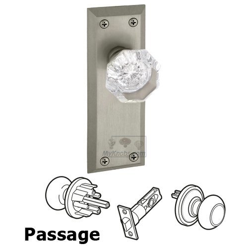 Passage Knob - Fifth Avenue Plate with Chambord Crystal Door Knob in Satin Nickel