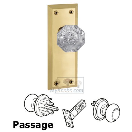 Passage Knob - Fifth Avenue Plate with Chambord Crystal Door Knob in Polished Brass