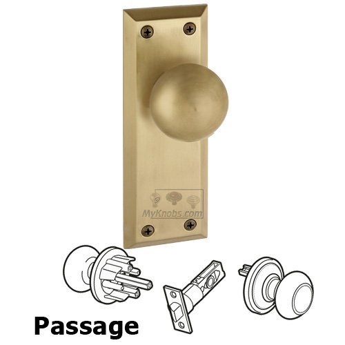 Passage Knob - Fifth Avenue Plate with Fifth Avenue Door Knob in Vintage Brass