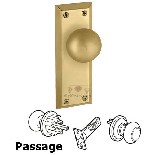 Passage Knob - Fifth Avenue Plate with Fifth Avenue Door Knob in Polished Brass