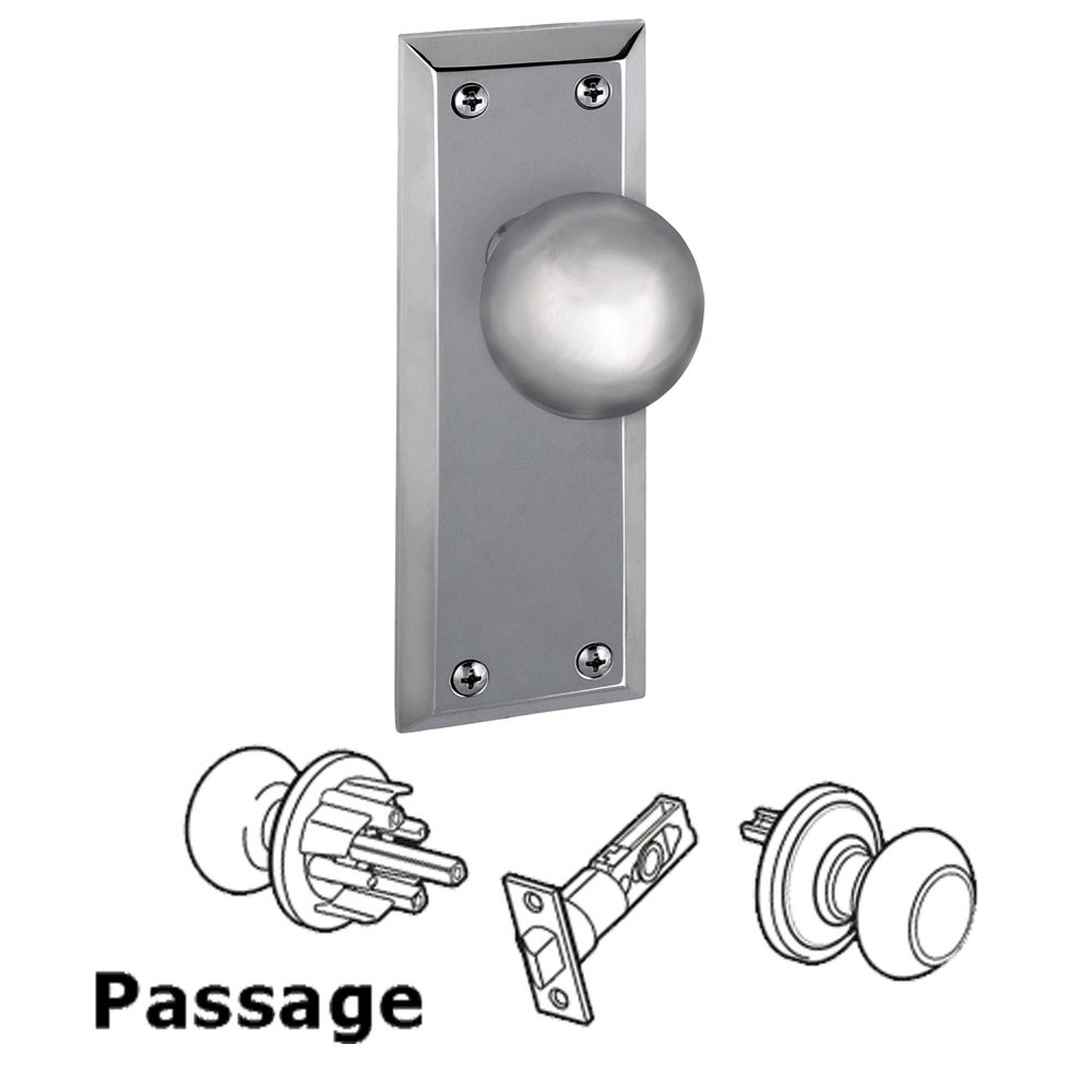 Passage Knob - Fifth Avenue Rosette with Fifth Avenue Door Knob in Bright Chrome