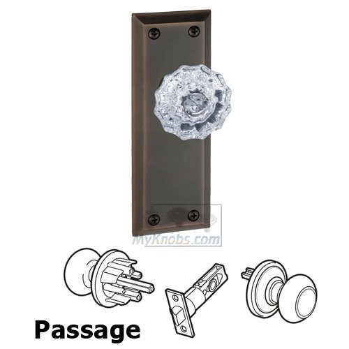 Passage Knob - Fifth Avenue Plate with Fontainebleau Crystal Door Knob in Timeless Bronze