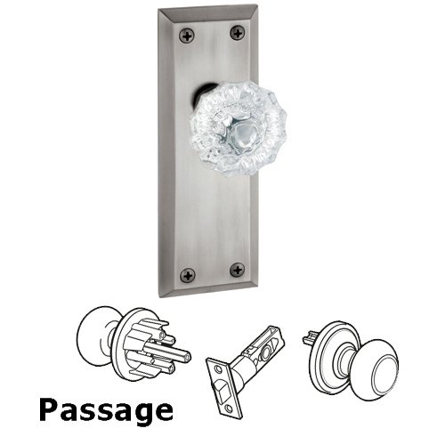 Passage Knob - Fifth Avenue Plate with Fontainebleau Crystal Door Knob in Bright Chrome