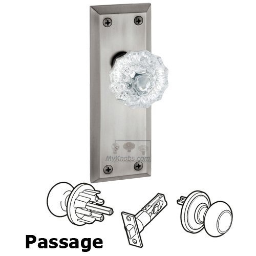 Passage Knob - Fifth Avenue Plate with Fontainebleau Crystal Door Knob in Antique Pewter
