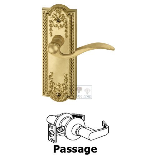Passage Parthenon Plate with Bellagio Left Handed Lever in Polished Brass