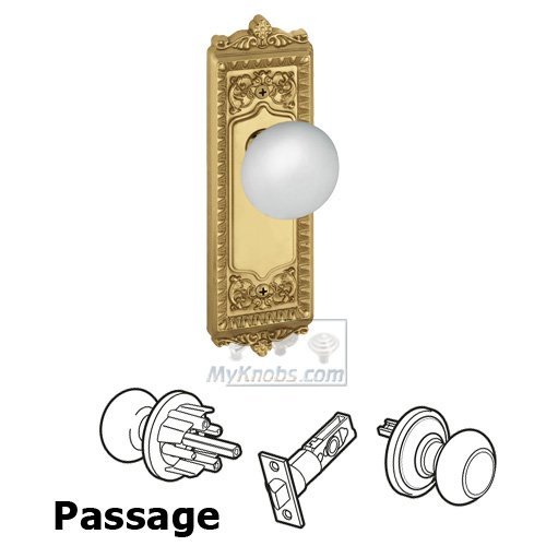 Passage Knob - Windsor Plate with Hyde Park Door Knob in Polished Brass