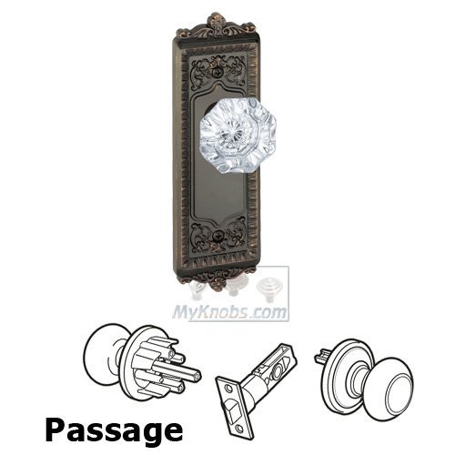Passage Knob - Windsor Plate with Chambord Crystal Door Knob in Timeless Bronze
