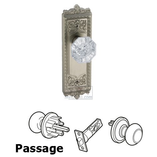 Passage Knob - Windsor Plate with Chambord Crystal Door Knob in Satin Nickel