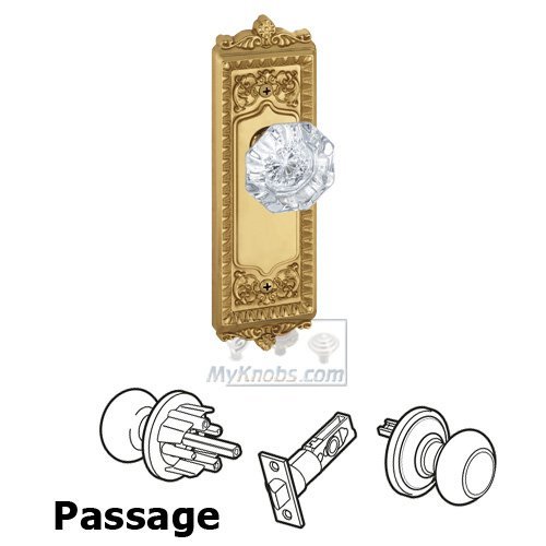 Passage Knob - Windsor Plate with Chambord Crystal Door Knob in Polished Brass
