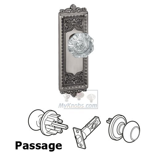 Passage Knob - Windsor Plate with Chambord Crystal Door Knob in Antique Pewter