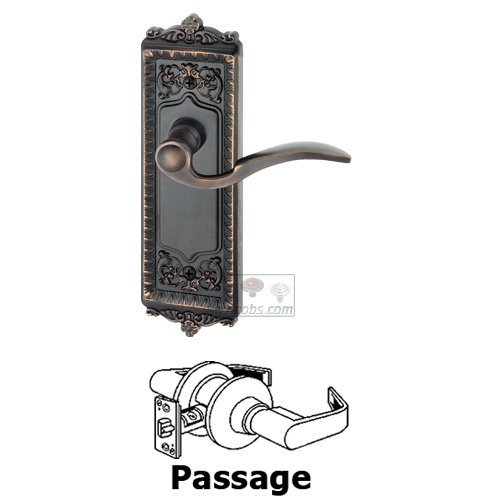Passage Windsor Plate with Right Handed Bellagio Door Lever in Timeless Bronze