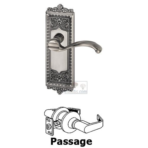 Passage Windsor Plate with Right Handed Portofino Door Lever in Antique Pewter
