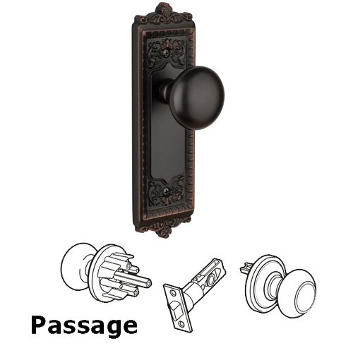 Passage Knob - Windsor Plate with Fifth Avenue Door Knob in Timeless Bronze