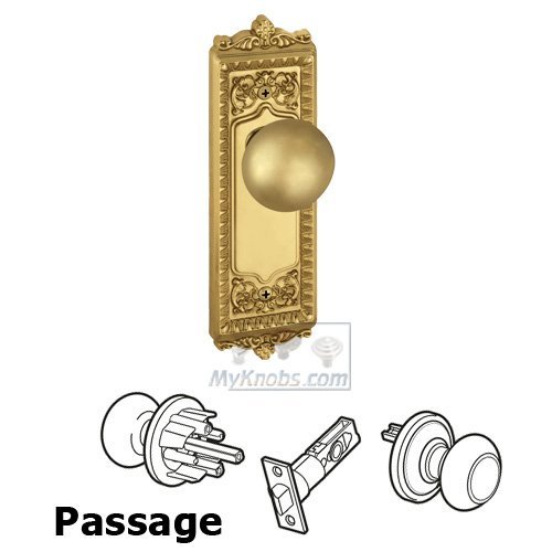 Passage Knob - Windsor Plate with Fifth Avenue Door Knob in Polished Brass