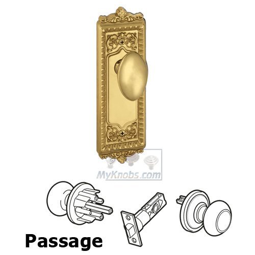Passage Knob - Windsor Plate with Eden Prairie Door Knob in Polished Brass