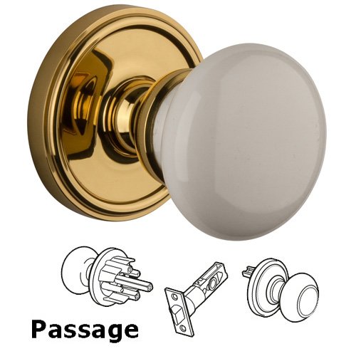 Passage Knob - Georgetown Rosette with Hyde Park Door Knob in Polished Brass