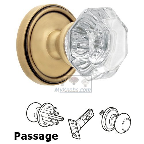 Passage Knob - Georgetown Rosette with Chambord Crystal Door Knob in Vintage Brass