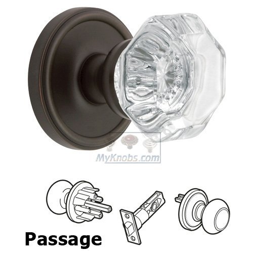 Passage Knob - Georgetown Rosette with Chambord Crystal Door Knob in Timeless Bronze
