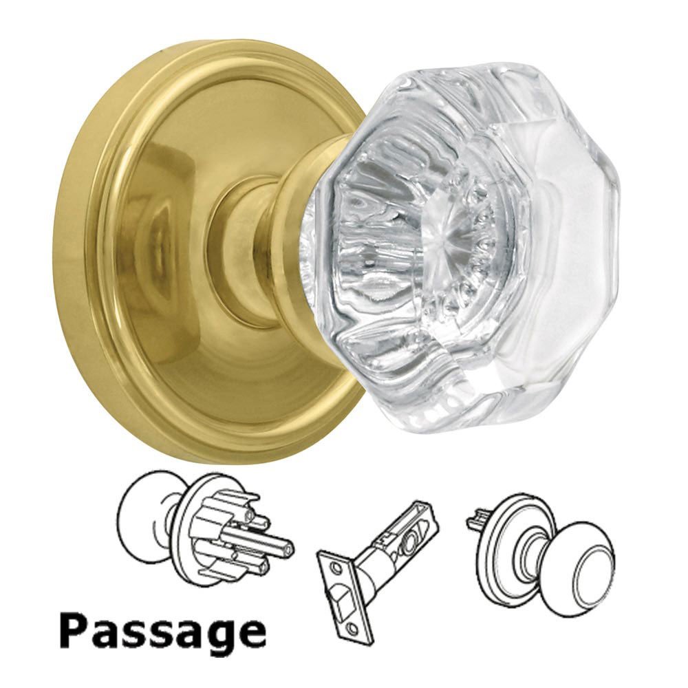 Passage Knob - Georgetown Rosette with Chambord Crystal Door Knob in Polished Brass
