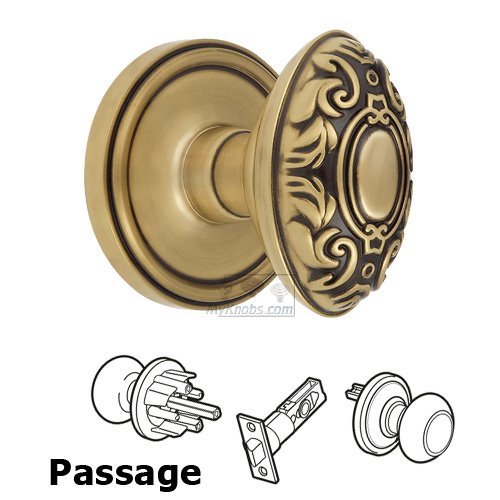 Passage Knob - Georgetown Rosette with Grande Victorian Door Knob in Vintage Brass