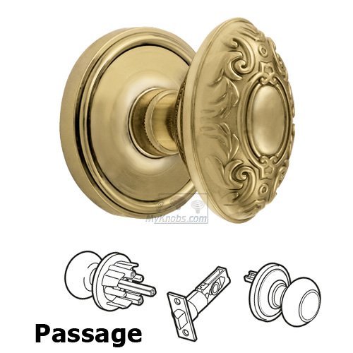 Passage Knob - Georgetown Rosette with Grande Victorian Door Knob in Polished Brass