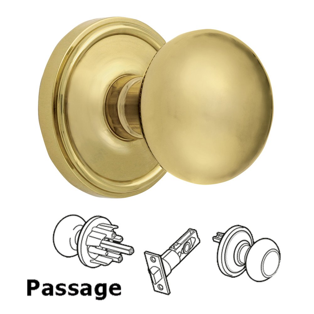 Passage Knob - Georgetown Rosette with Fifth Avenue Door Knob in Polished Brass