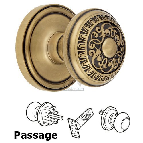 Passage Knob - Georgetown Rosette with Windsor Door Knob in Vintage Brass
