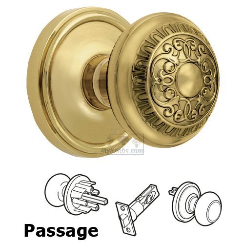 Passage Knob - Georgetown Rosette with Windsor Door Knob in Polished Brass