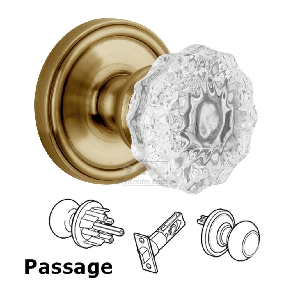 Passage Knob - Georgetown Rosette with Fontainebleau Crystal Door Knob in Vintage Brass
