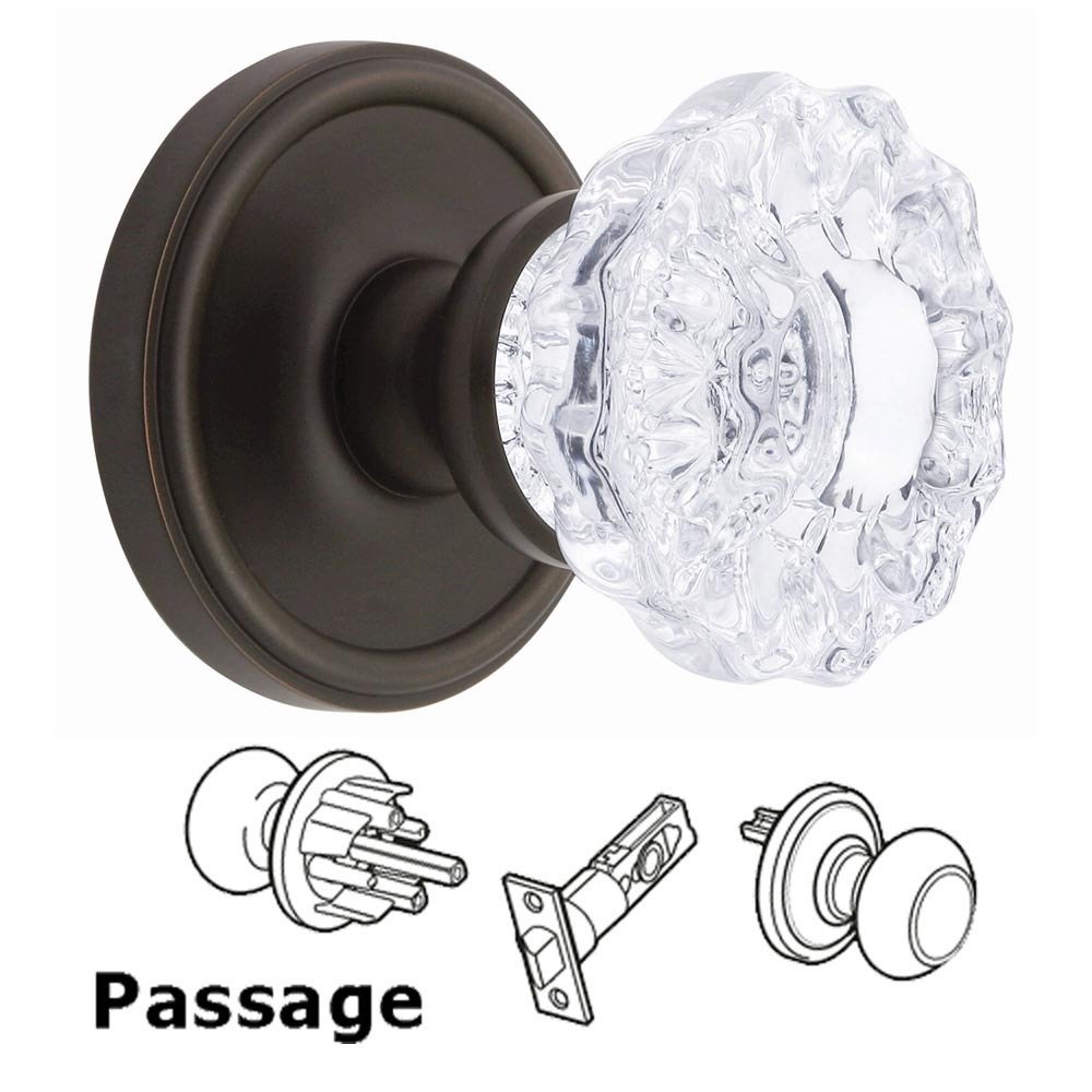 Passage Knob - Georgetown Rosette with Fontainebleau Crystal Door Knob in Timeless Bronze
