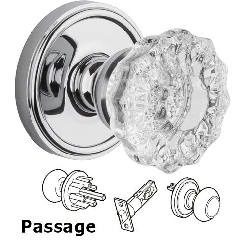 Passage Knob - Georgetown Rosette with Fontainebleau Crystal Door Knob in Bright Chrome