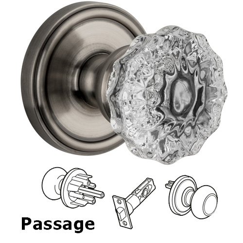 Passage Knob - Georgetown Rosette with Fontainebleau Crystal Door Knob in Antique Pewter