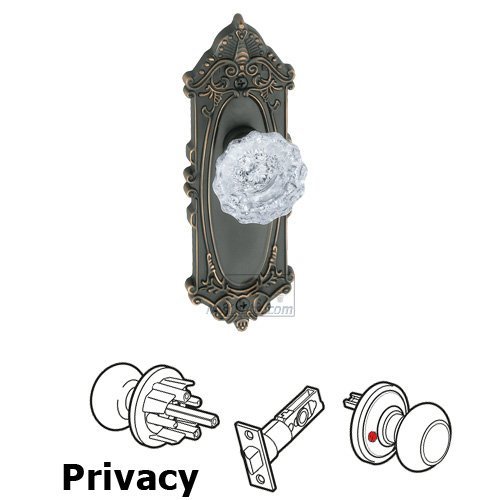 Privacy Knob - Grande Victorian Plate with Versailles Crystal Door Knob in Timeless Bronze